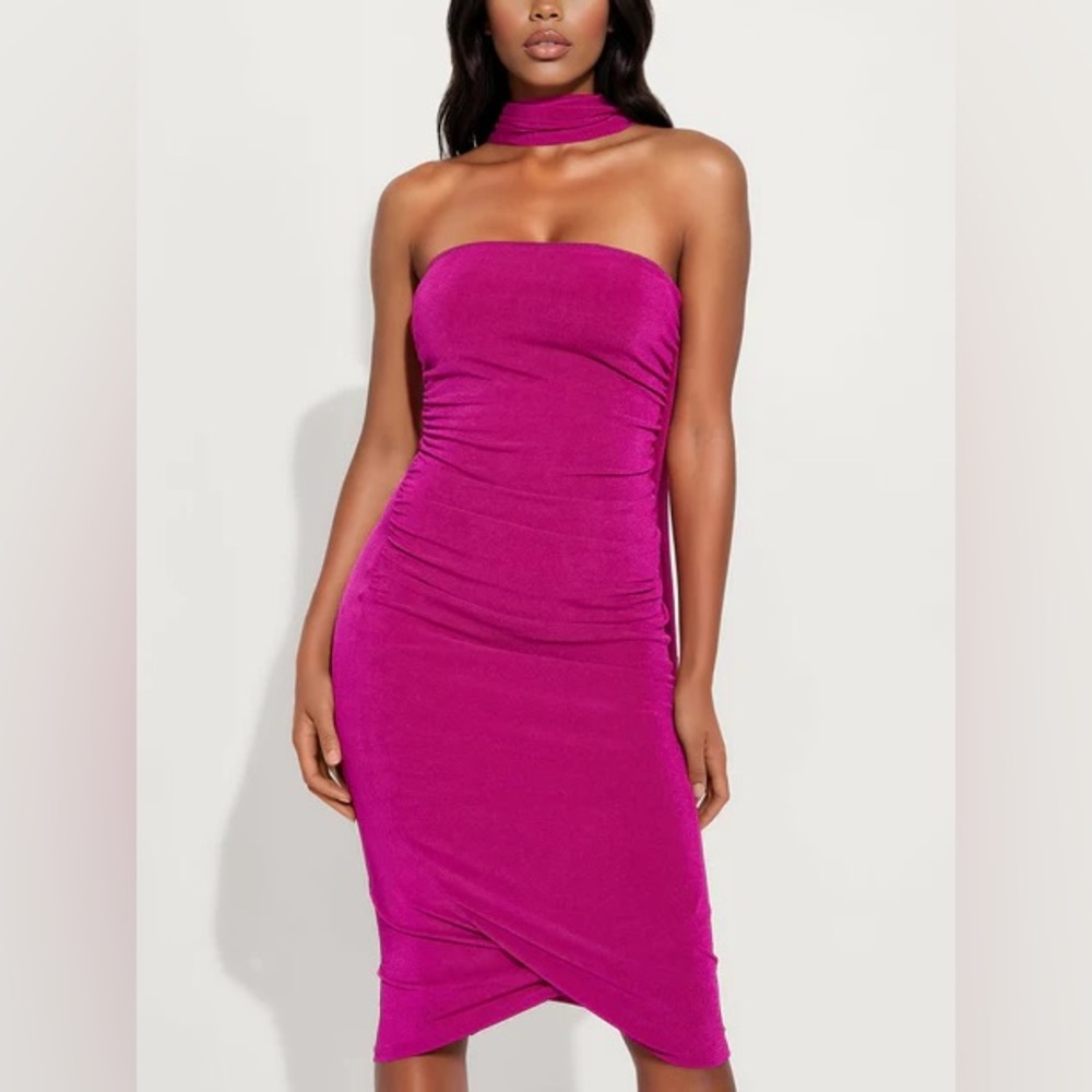 Magenta Wrap Around Midi Dress